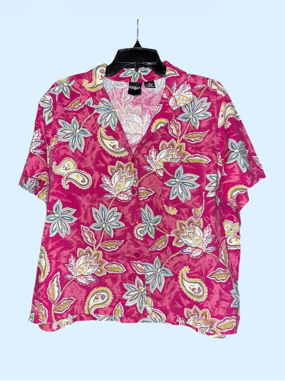 Erika Fuchsia Floral Paisley Short-Sleeve Button-Front Shirt